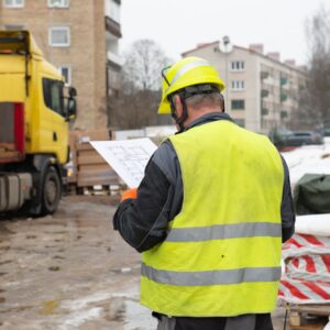 Construction manager working on building site