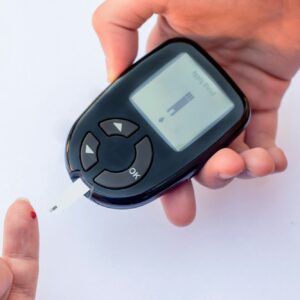 Blood sugar test with glucose meter. Diabetes