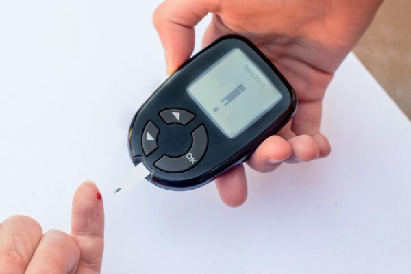 Blood sugar test with glucose meter. Diabetes